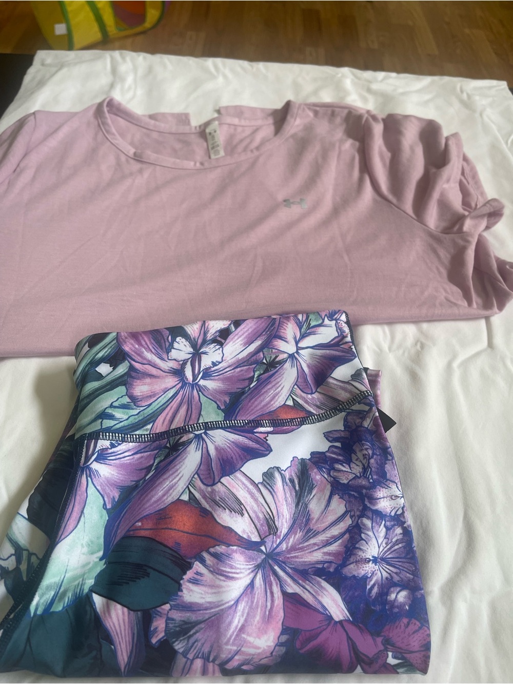 Under Armour Pink Tee with Purple Floral Leggings Set